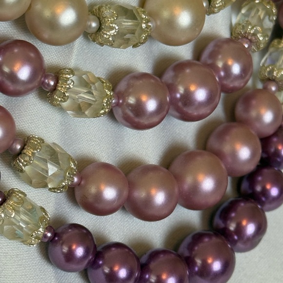 Jewelry - Pearl Crystal Cream Pink Wine Ombré Multi Strand Vintage Necklace